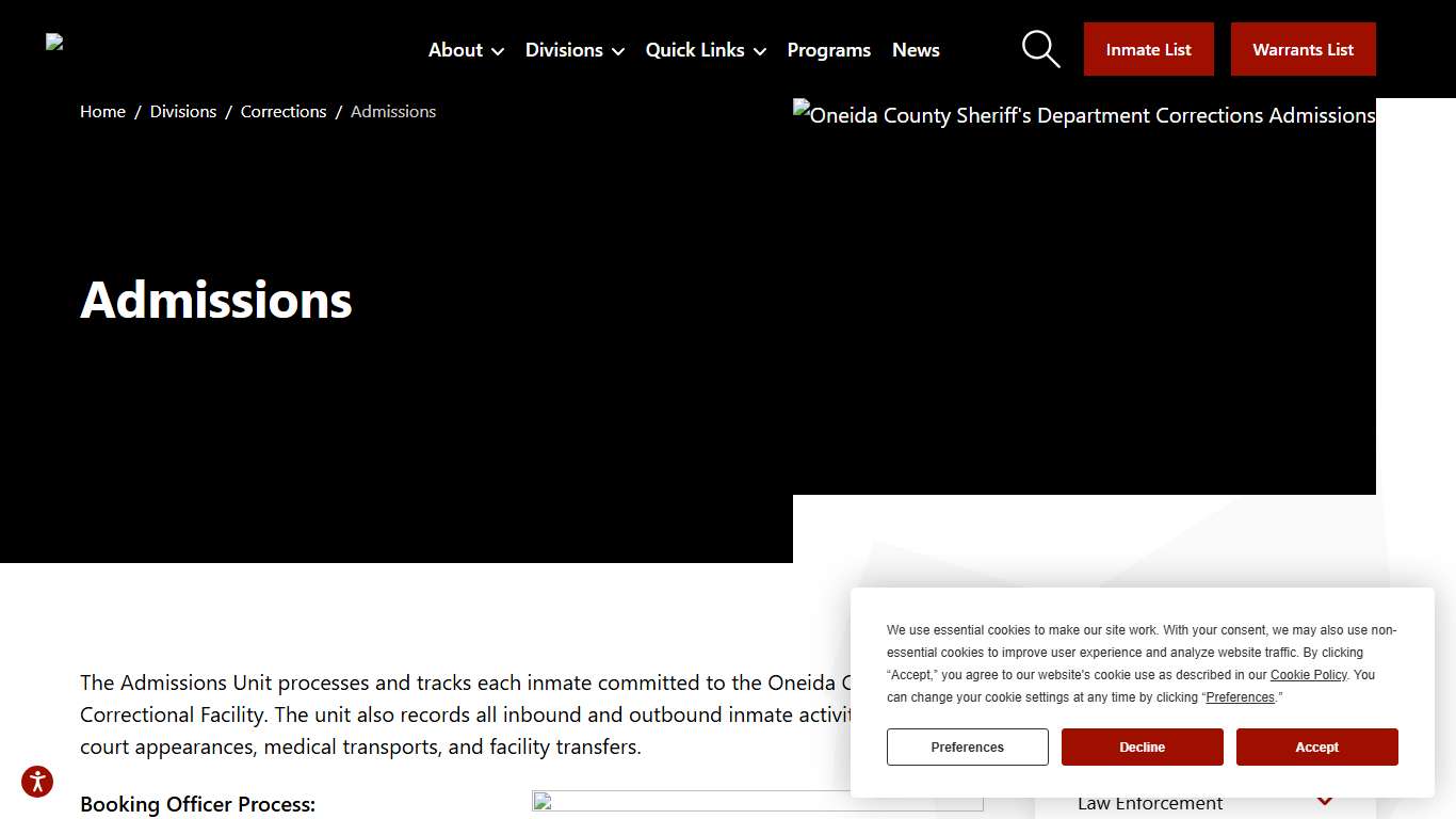 Inmate Admissions Tracking at the OC Correctional Facility Oneida County Sheriff's Office